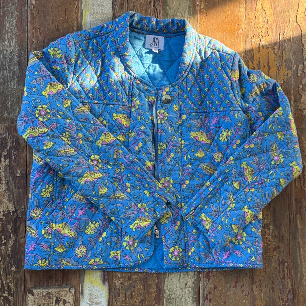 Anthropologie Quilted Floral Jacket in Blue and Yellow